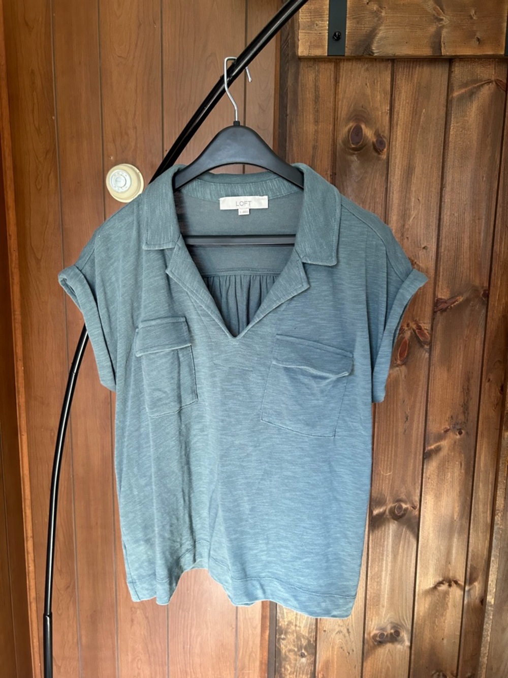 LOFT Slate Blue Short-Sleeve Polo-Style Pocket Top